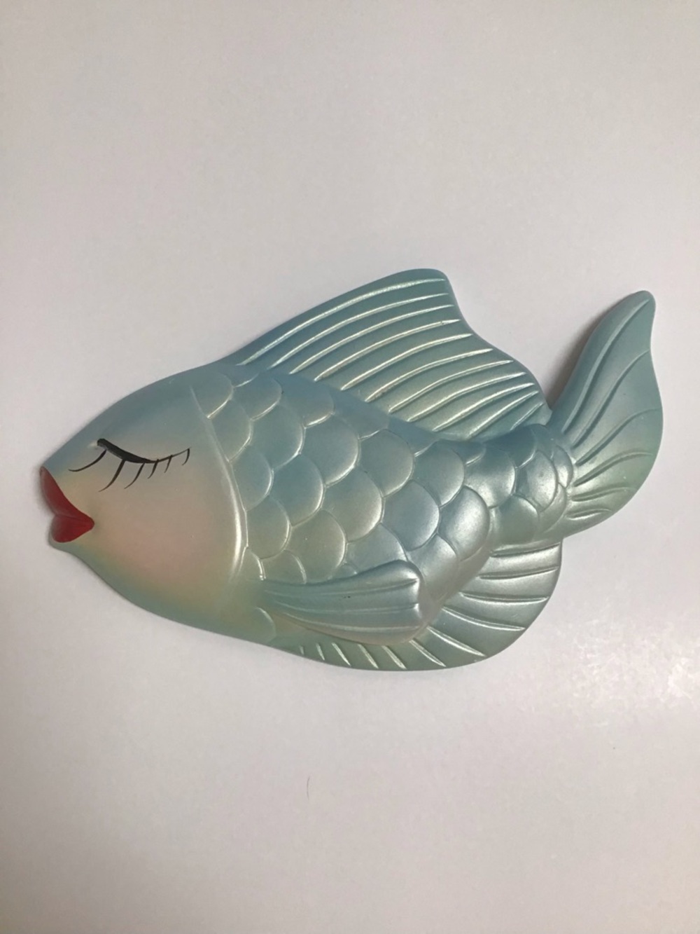 Miller Studio Chalkware Fish Bath Wall Decor Blue Green Red Lips 1960s Vintage - Picture 3 of 16